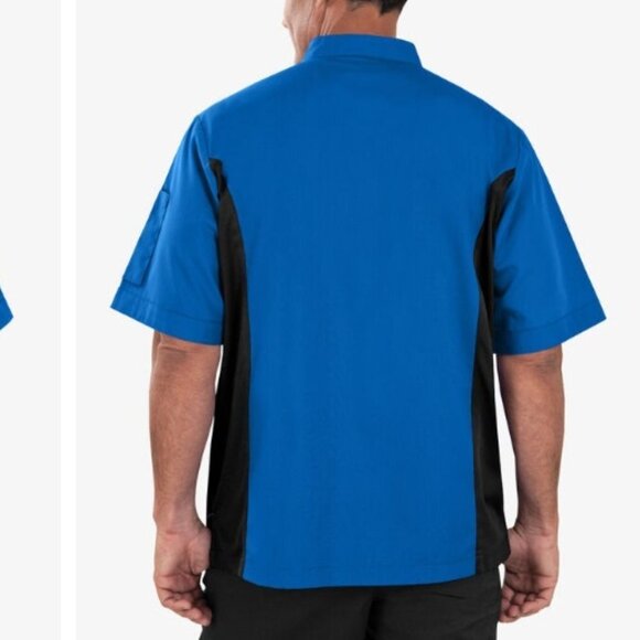 Blue and Black Culinary Uniform with Asymmetrical Closure - Picture 2 of 4